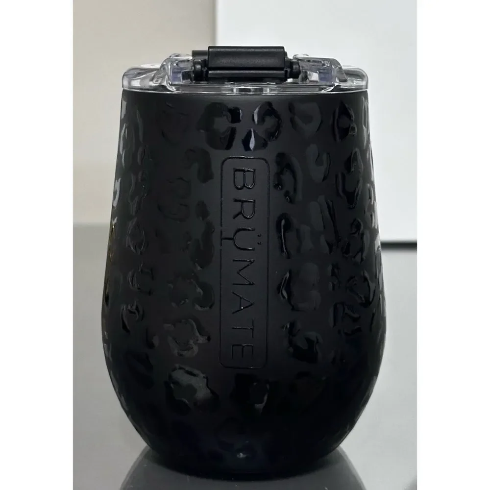 BRUMATE UNCORK'D 14oz WINE TUMBLER, BLACK ONYX‎ LEOPARD